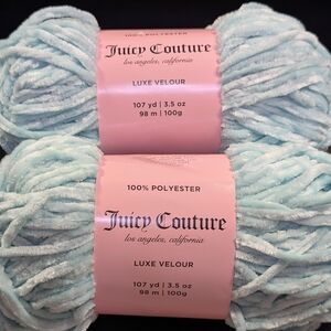 Juicy Couture Luxe Velour Yarn Pastel Turquoise 2 Skein Lot Plush Chenille